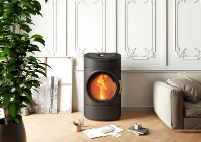 Poêle à pellets Austroflamm Clou Pellet dans un séjour lumineux