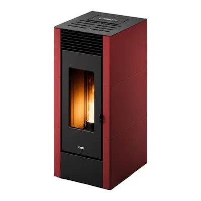 Poêle à granulés Cadel Cristal 11 en finition Acier Rouge Bordeaux, vue détourée