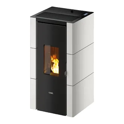 Poêle à granulés Cadel Cristal 7 en finition Acier Blanc, vue détourée