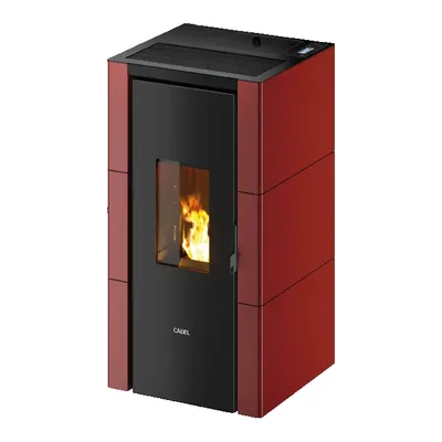 Poêle à granulés Cadel Cristal 7 en finition Acier Rouge Bordeaux, vue détourée