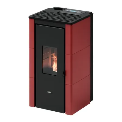 Poêle à granulés Cadel Cristal 7 Up en finition Acier Rouge Bordeaux, vue détourée