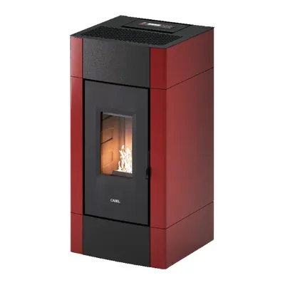 Poêle à granulés Cadel Cristal 8 en finition Acier Rouge Bordeaux, vue détourée