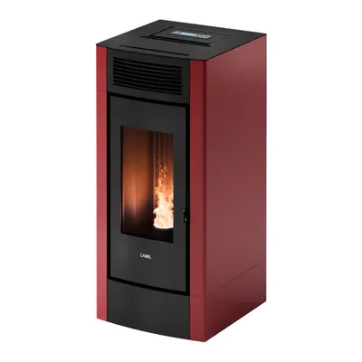 Poêle à granulés Cadel Cristal 9 Autoclean en finition Acier Rouge Bordeaux, vue détourée