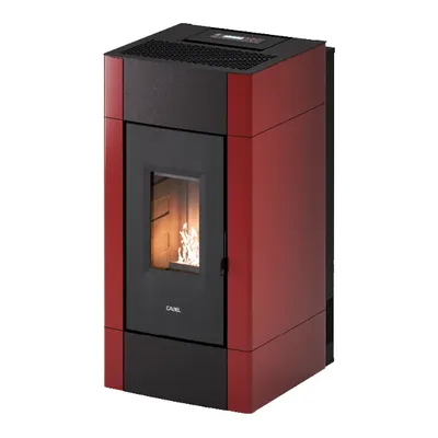 Poêle à granulés Cadel Cristal Plus 8 en finition Acier Rouge Bordeaux, vue détourée