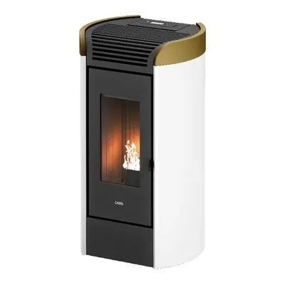 Poêle à granulés Cadel Fenice 11 en finition Acier Blanc - gold, vue détourée