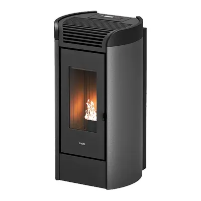 Poêle à granulés Cadel Fenice Plus 11 en finition Acier Titanium-anthracite, vue détourée