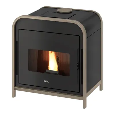 Poêle à granulés Cadel Frame 9 Up-Twin en finition Acier Light Bronze, vue détourée