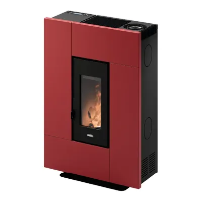 Poêle à granulés Cadel Grace 7 Up-Twin en finition Acier Rouge Bordeaux, vue détourée