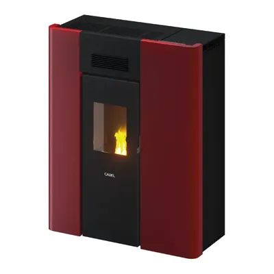 Thermopoêle à granulés Cadel Maya Idro 18 en finition Acier Rouge Bordeaux, vue détourée