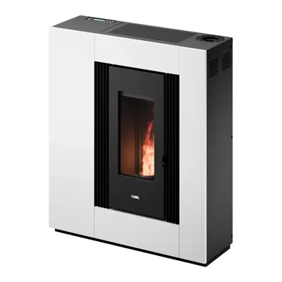 Poêle à granulés Cadel Vesta Plus 11 Up-Twin Autoclean en finition Acier Blanc, vue détourée