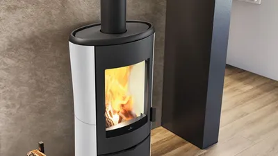 Poêle à bois Edilkamin Klass, céramique blanche, détail